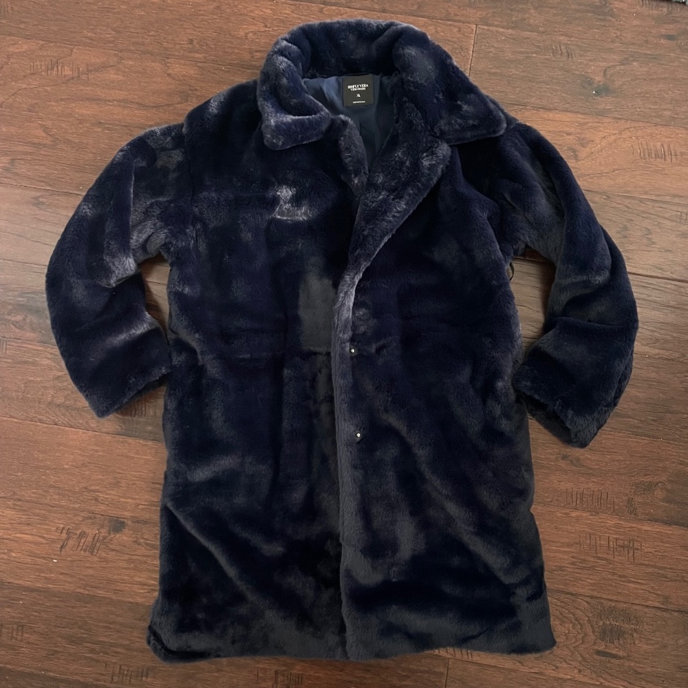 NWT Women's Simply Vera Vera Wang Blue Faux Fur Coat Size XL - Picture 4 of 15